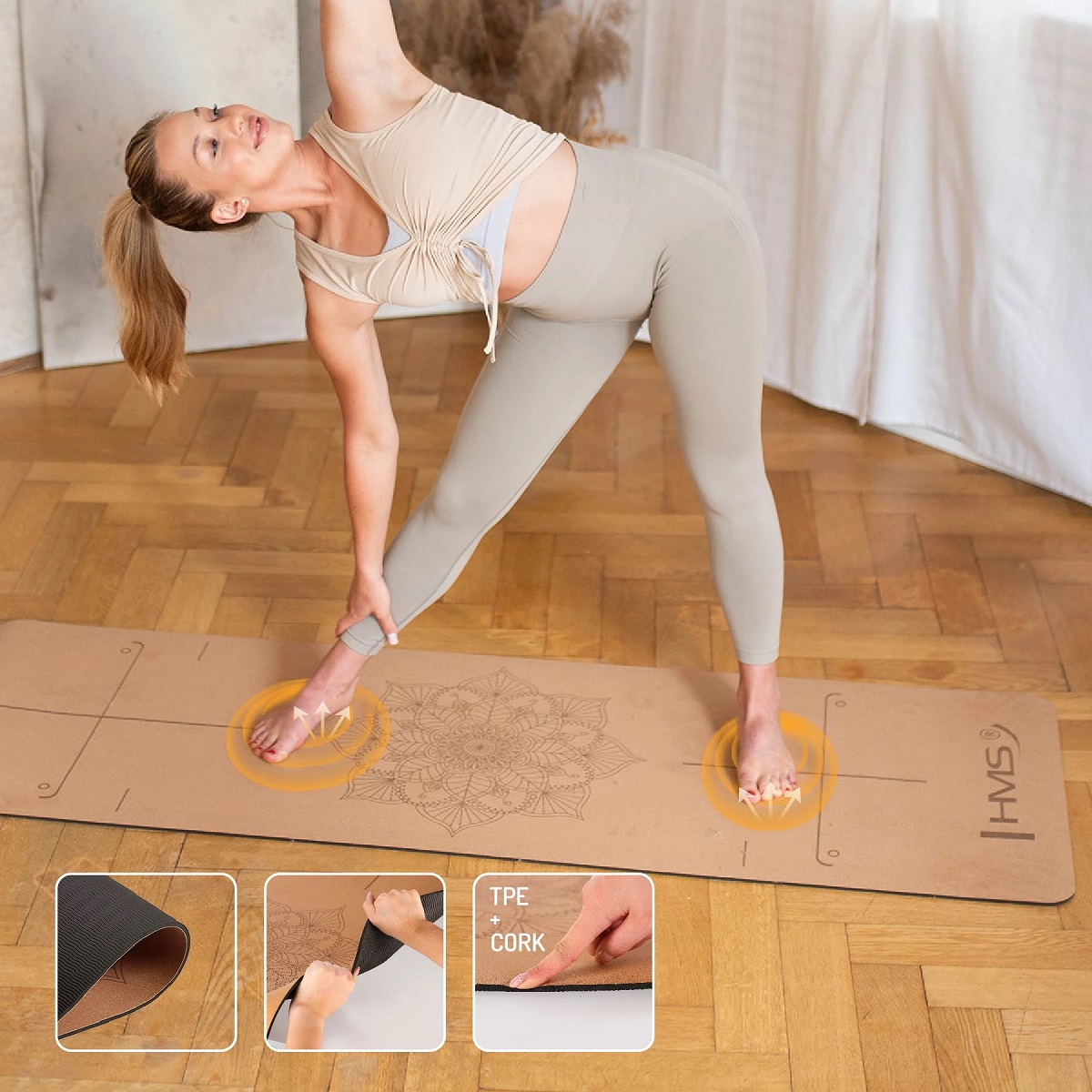 Yoga Set HMS (prostirka + joga blok + remen za jogu)