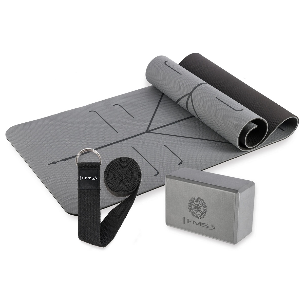 Yoga Set HMS (prostirka + joga blok + remen za jogu)